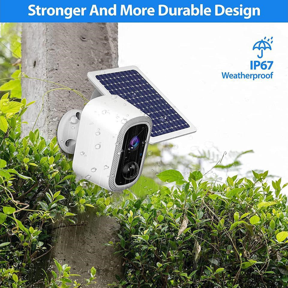 Wireless Solar Security Camera With Solar Panel Wireless Ip67 Waterproof 1080P Night Vision Camera For Indoor Outdoor Support Cloud Sd Storage