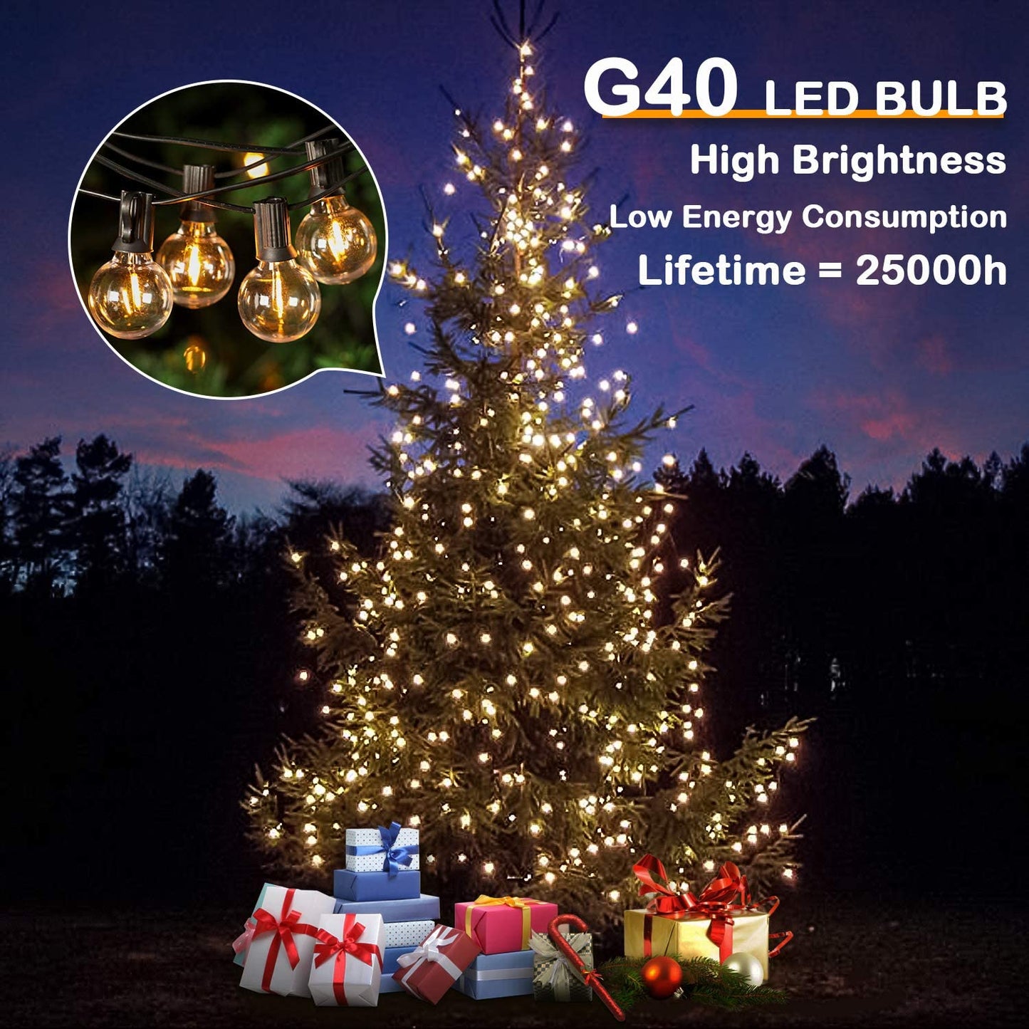 50FT LED G40 Outdoor Patio String Lights Shatterproof Globe String Lights With 50 And 2 Dimmable Edison Bulbs