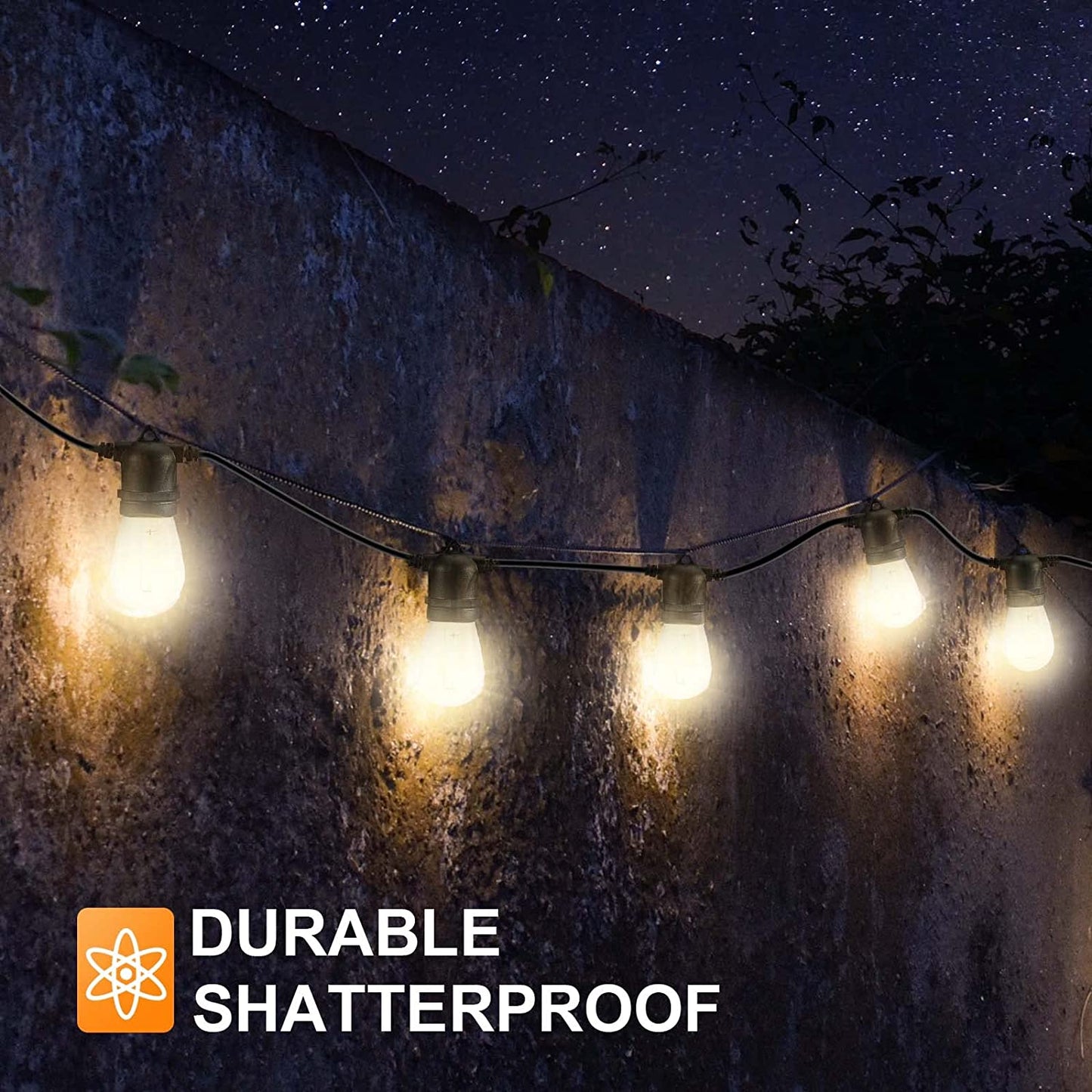 48FT Solar Outdoor String Lights With 15 Bulbs S14 Waterproof LED Patio Lights With 4 Lighting Modes For Garden, Party