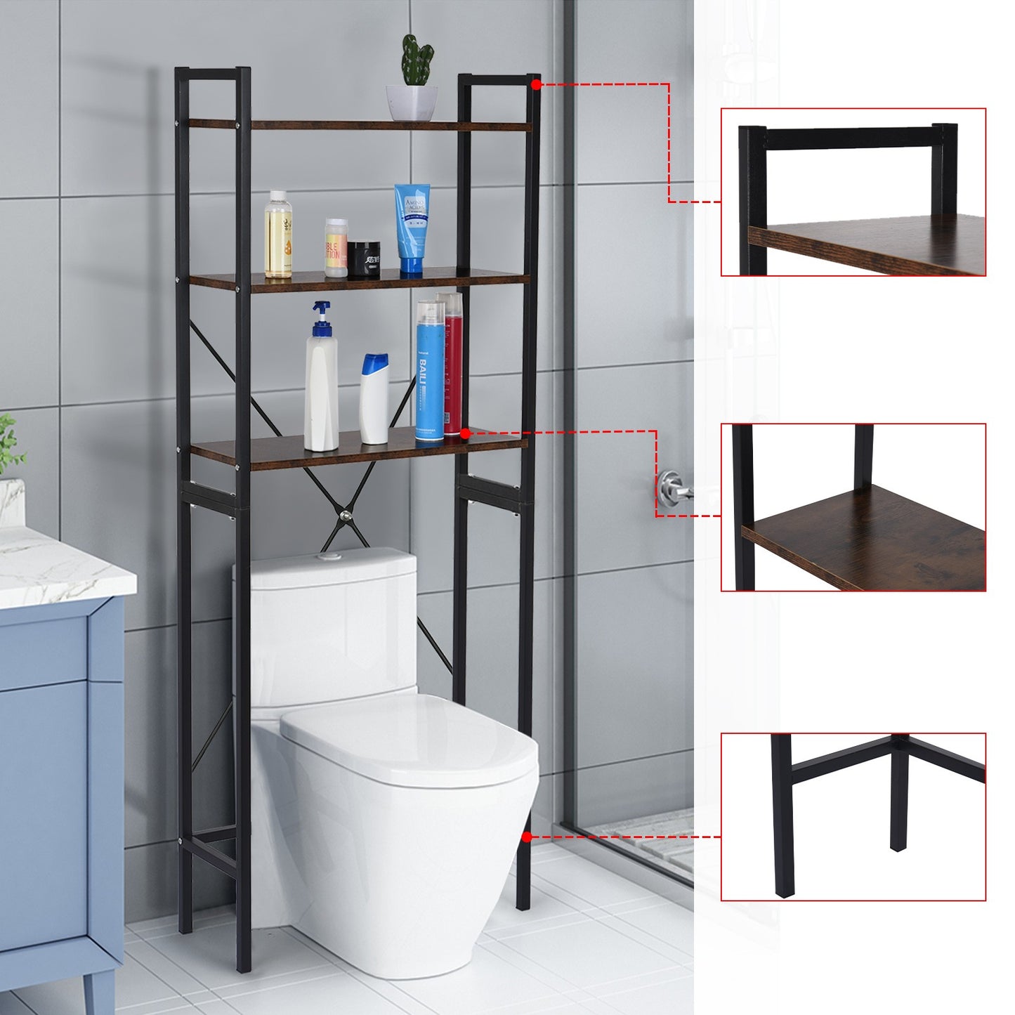 Over-The-Toilet Storage 3-Tier Bathroom Organizer Shelves Toilet Storage Rack
