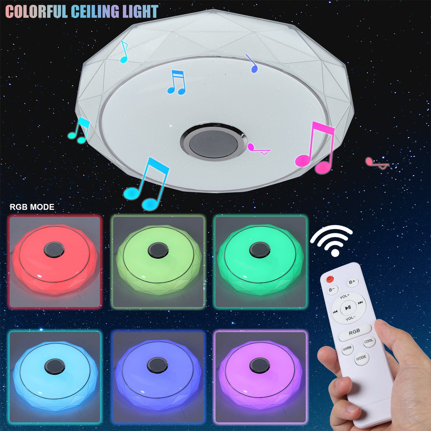 RGB Ceiling Light With Multifunctional Bluetooth Speaker For Bedroom Smart Light