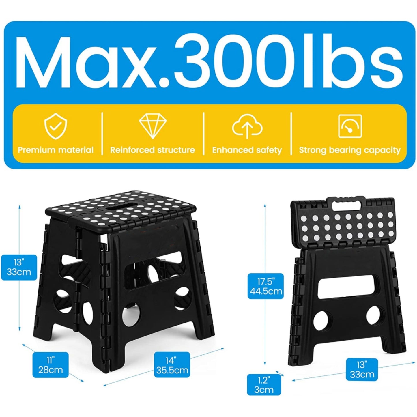 13 Inch Height Stepping Stool Premium Heavy Duty Foldable Stool For Kids & Adults