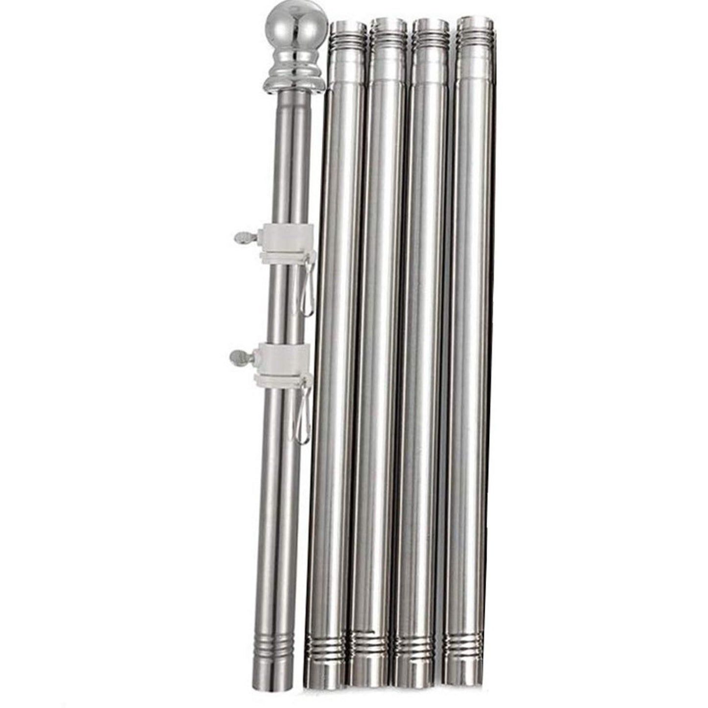 6Ft Flagpole Stainless Steel Telescopic Flag Pole Kit With US Flag Silver Ball