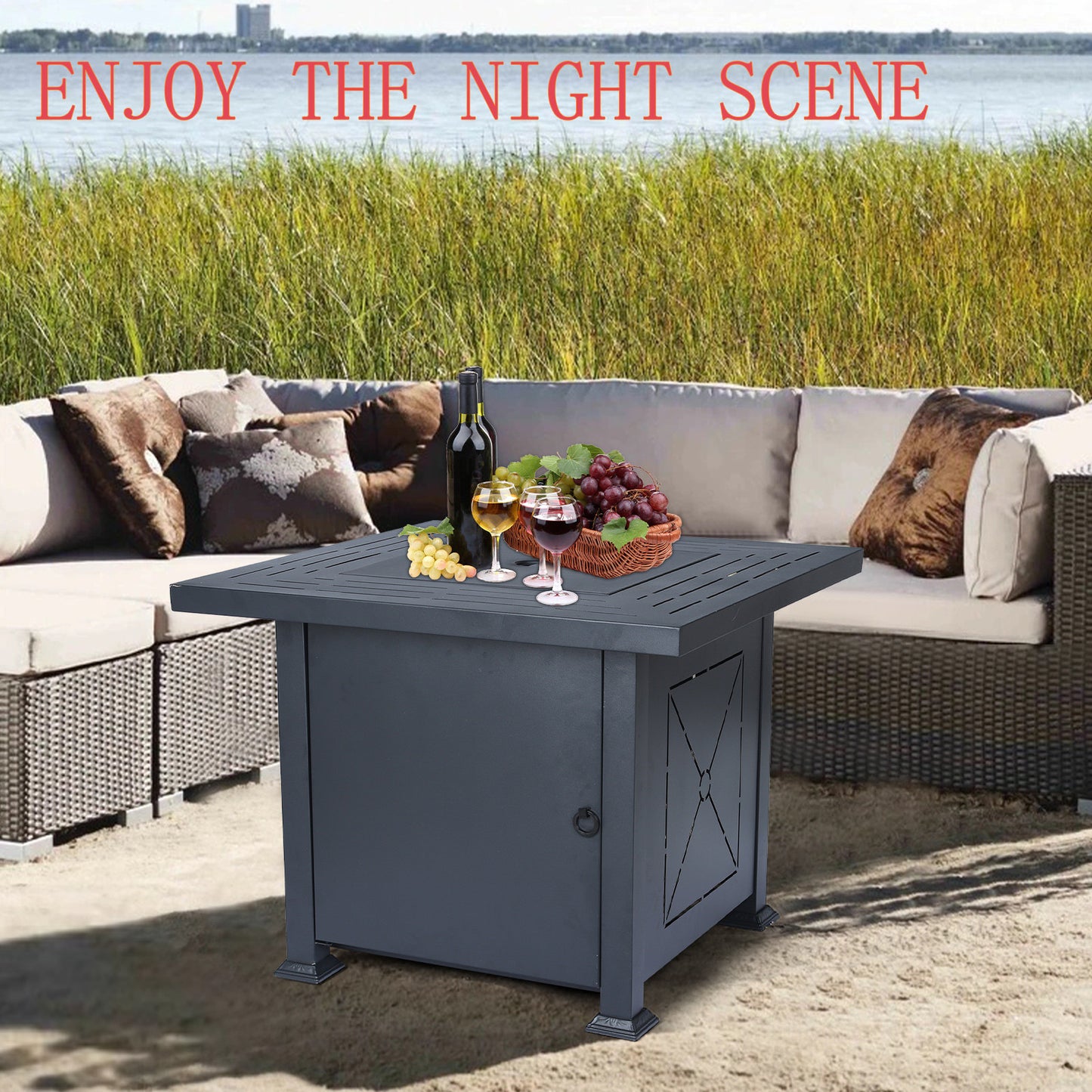 Propane Gas Fire-Pit 32in Table 50,000 BTU Auto-Ignition Fire-Pit Look Square