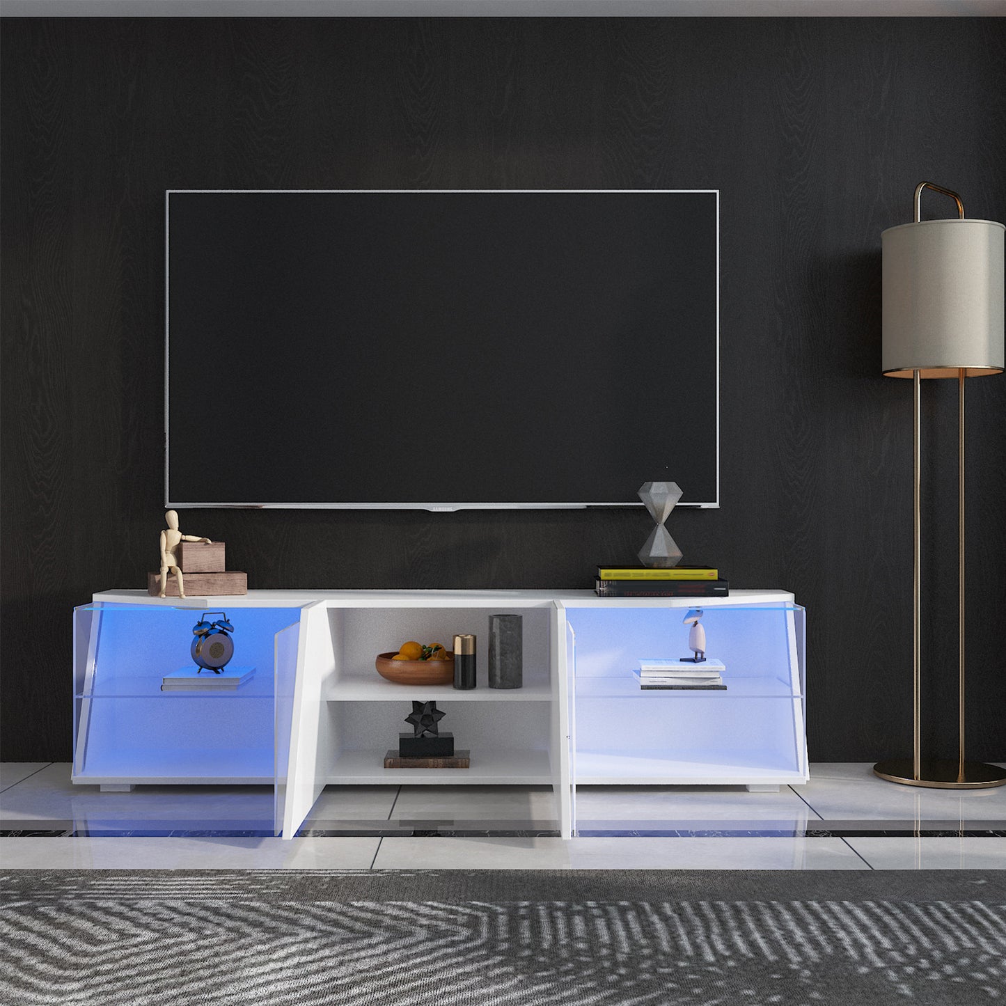 Modern Living Room High Gloss TV Unit Cabinet Furniture RGB Light