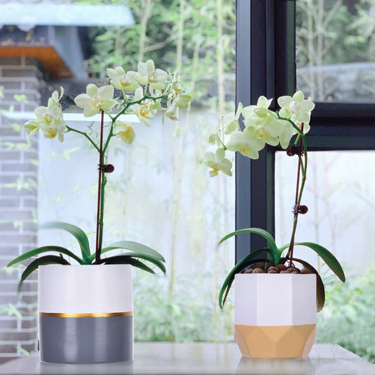 2PC White Ceramic Flower Pot Garden Planters Indoor Plant Containers