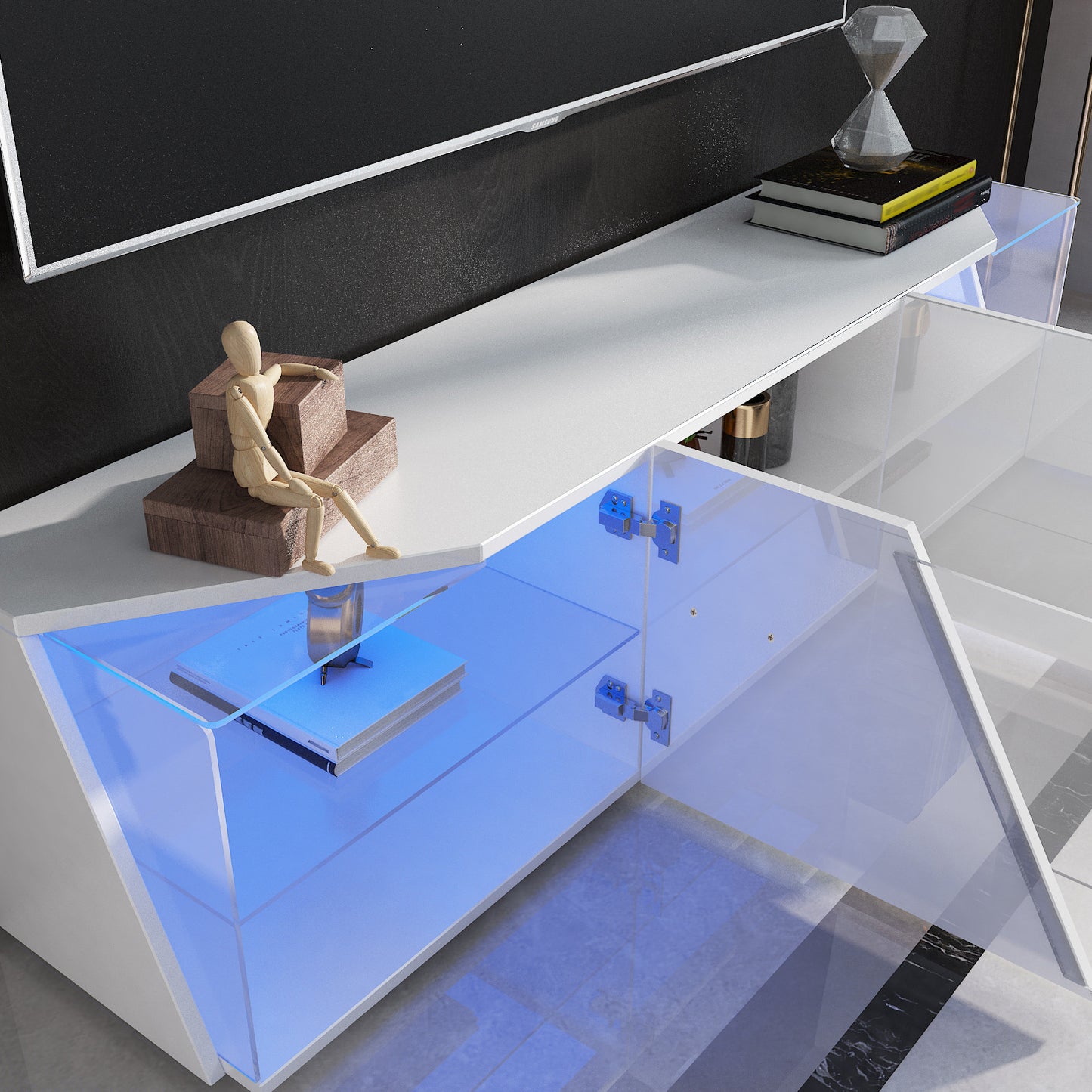 Modern Living Room High Gloss TV Unit Cabinet Furniture RGB Light