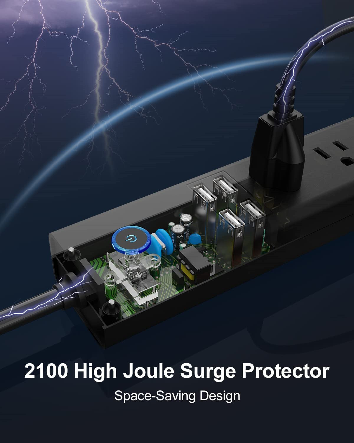 10 FT Surge Protector Power Strip With USB 6 Outlets And 4 USB Ports Wall Mountable Flat Plug Extension Cord