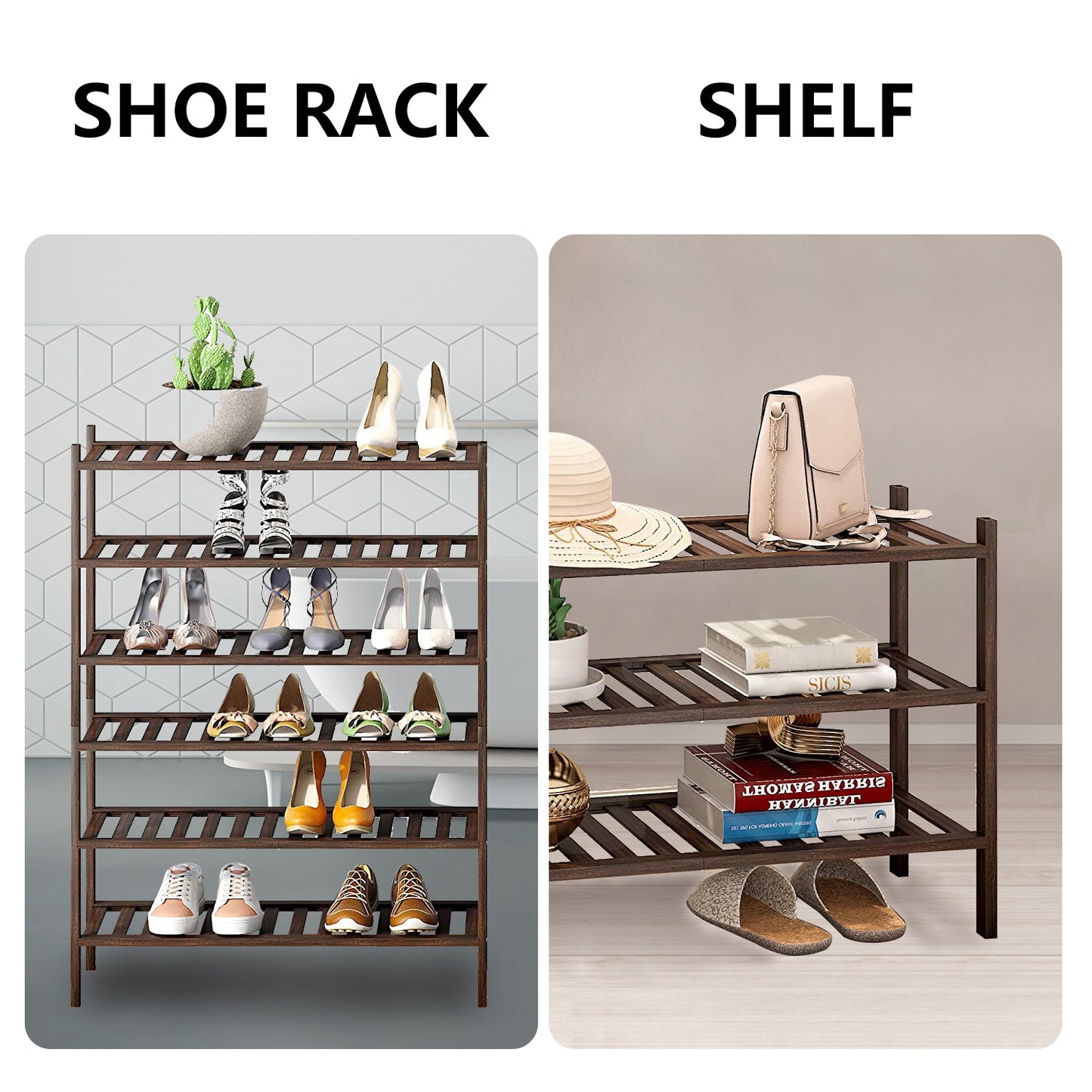 3-Tier Wood Shoe Rack Premium Stackable Shoe Organizer Shelf Storage For Hallway Closet